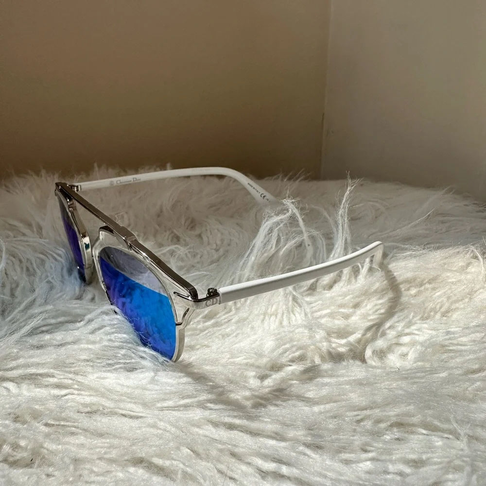 Dior Clear Frame Sunglasses with Blue Mirrored Lenses